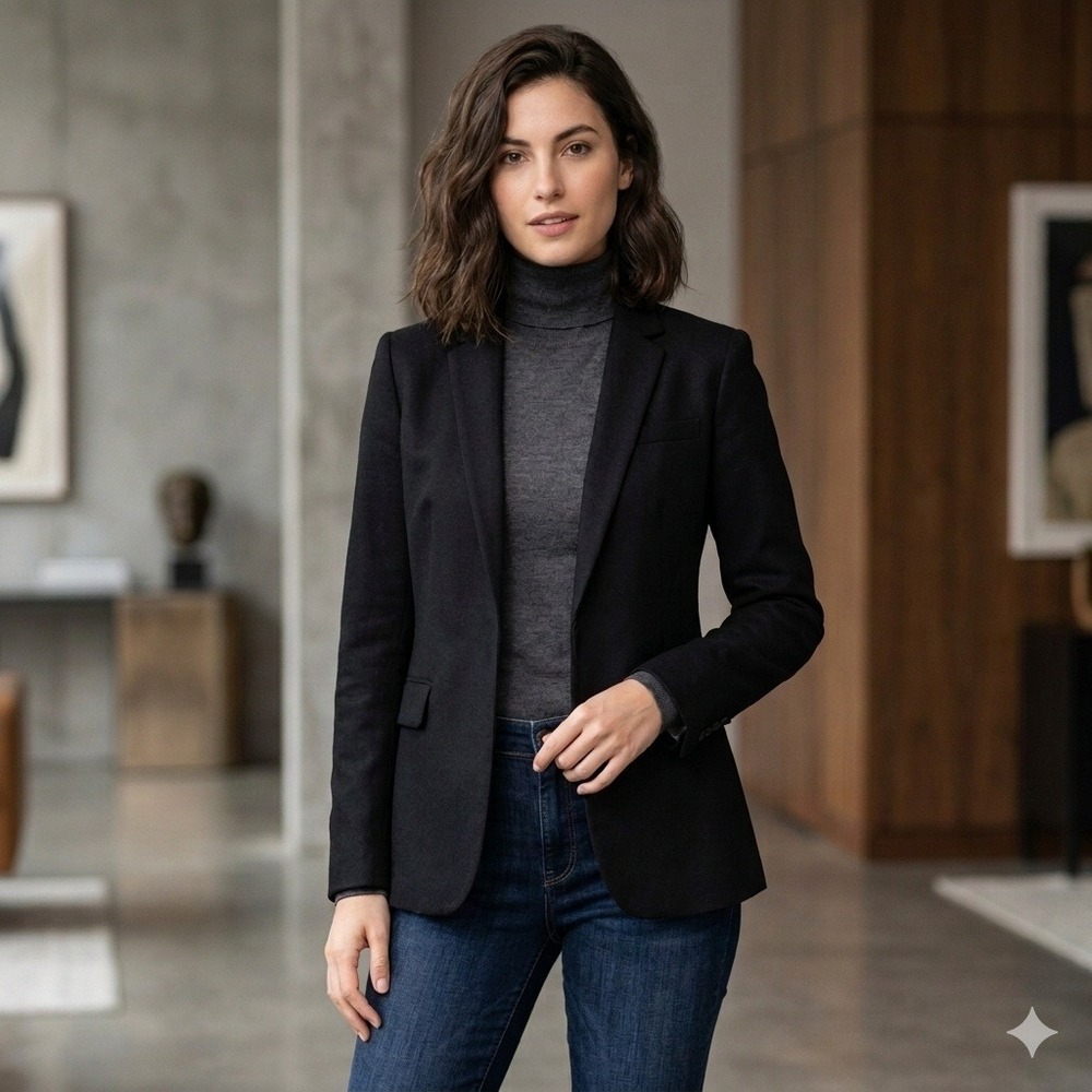 NWT Banana Republic Wool Blazer Hidden Button Front Black Size 0